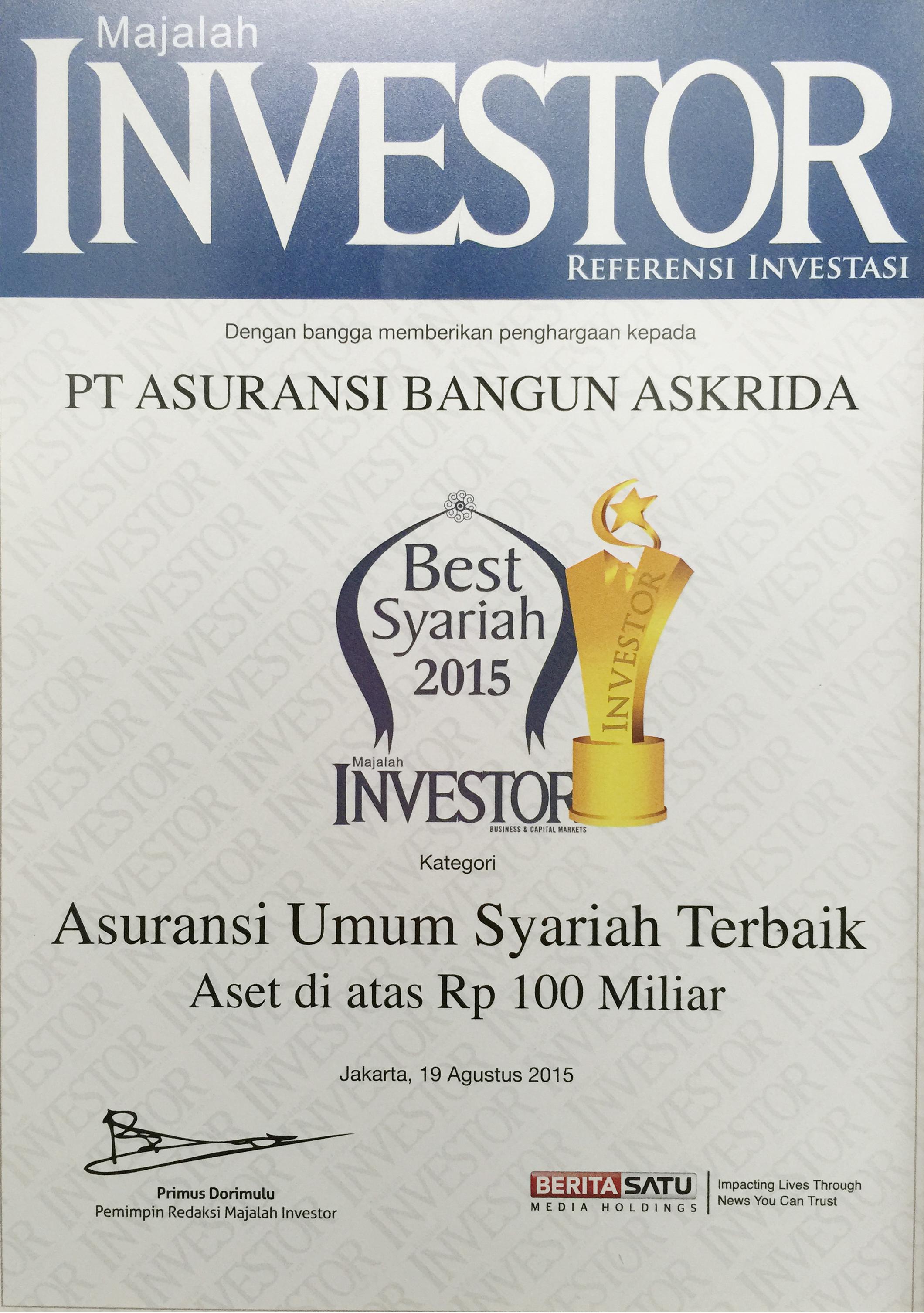 PENGHARGAAN ASURANSI UMUM SYARIAH TERBAIK 2015 (INVESTOR)